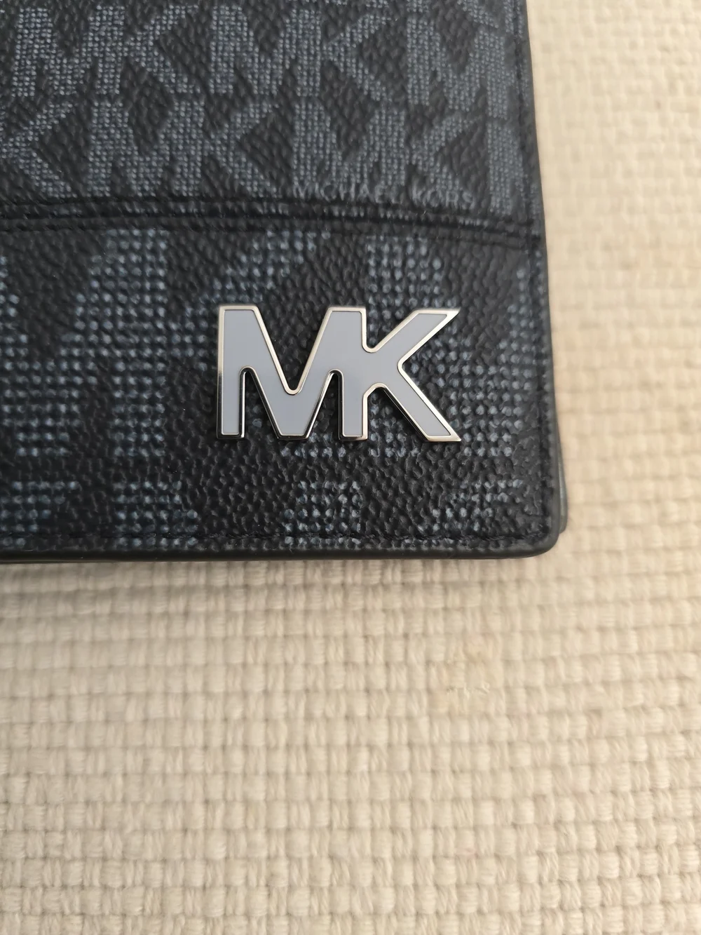 Michael Kors Deep Blue MK Monogram Bifold Wallet with Light Blue Side Trim